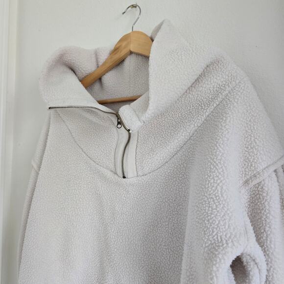 Free People Sherpa Fleece 1/4 Zip Pullover Cropped Cream L Athleisure Gorpcore - Picture 3 of 9